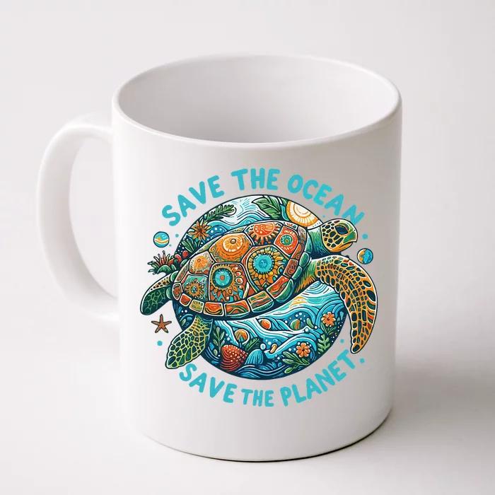 Save The Ocean Save The Planet Cute Sea Turtle Front & Back Coffee Mug