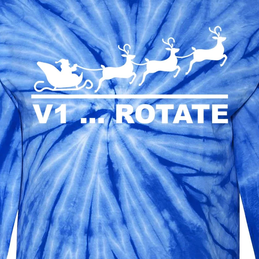 Santa Take Off Funny Pilot Airplane Christmas Funny Gift Funny Gift Tie-Dye Long Sleeve Shirt