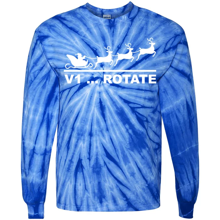 Santa Take Off Funny Pilot Airplane Christmas Funny Gift Funny Gift Tie-Dye Long Sleeve Shirt