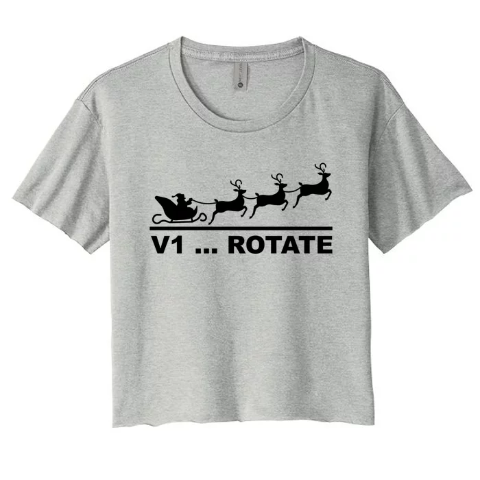 Santa Take Off Funny Pilot Airplane Christmas Funny Gift Funny Gift Women's Crop Top Tee