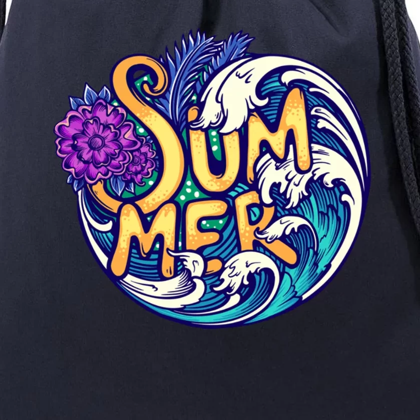 Summer Tropical Ocean Wave Drawstring Bag