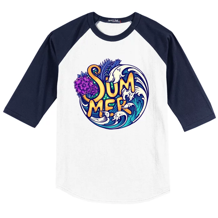 Summer Tropical Ocean Wave Baseball Sleeve Shirt