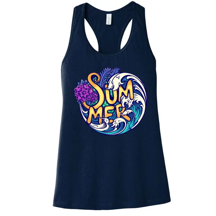 Summer Tropical Ocean Wave Women's Racerback Tank