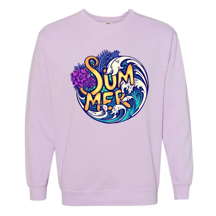 Summer Tropical Ocean Wave Garment-Dyed Sweatshirt