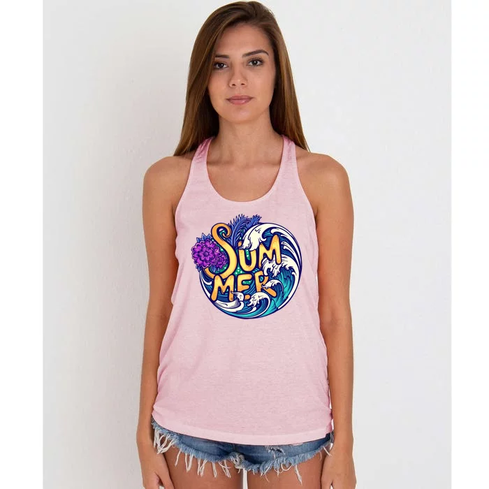 Summer Tropical Ocean Wave Women's Knotted Racerback Tank