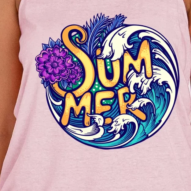 Summer Tropical Ocean Wave Women's Knotted Racerback Tank