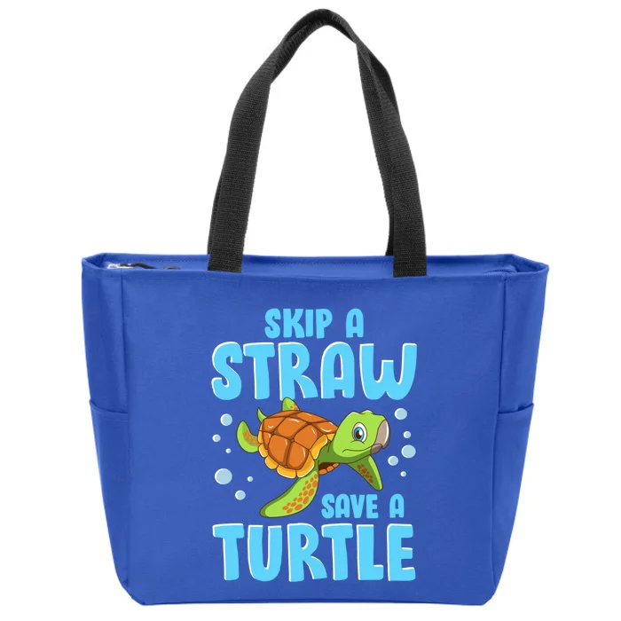 Sea Turtles Ocean Skip A Straw Save A Turtle Marine Biology Cool Gift Zip Tote Bag