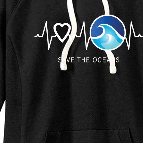 Save The Oceans Heartbeat Love Mother Earth Day Novelty Gift Women's Fleece Hoodie