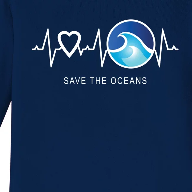 Save The Oceans Heartbeat Love Mother Earth Day Novelty Gift Baby Long Sleeve Bodysuit