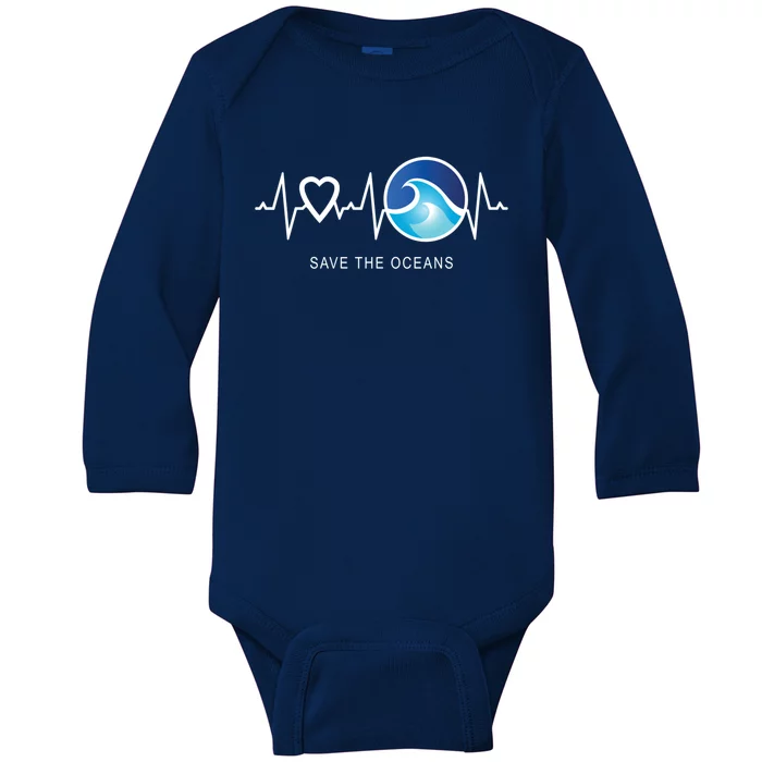 Save The Oceans Heartbeat Love Mother Earth Day Novelty Gift Baby Long Sleeve Bodysuit