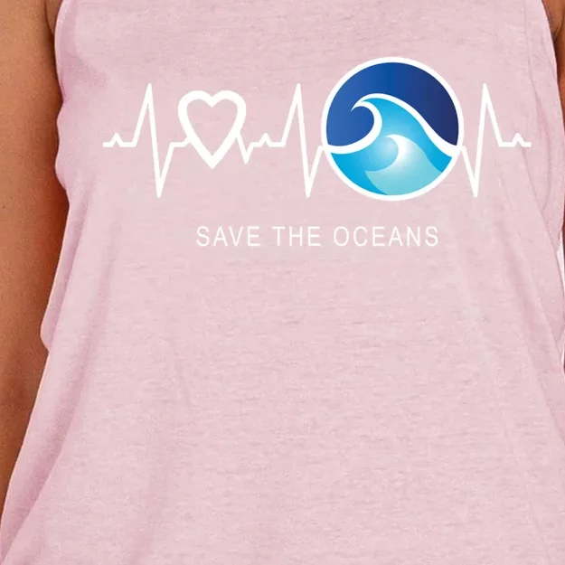 Save The Oceans Heartbeat Love Mother Earth Day Novelty Gift Women's Knotted Racerback Tank