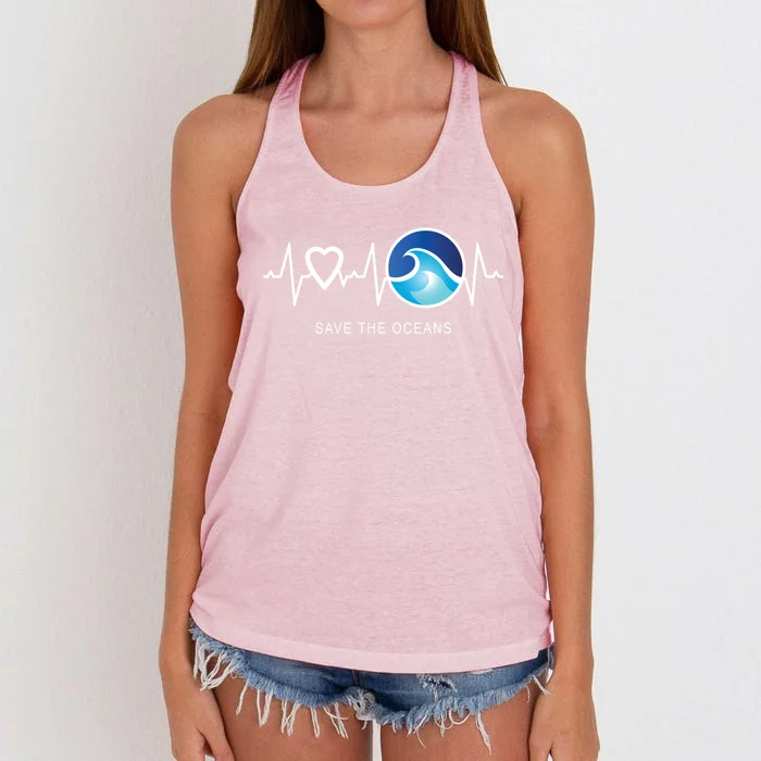 Save The Oceans Heartbeat Love Mother Earth Day Novelty Gift Women's Knotted Racerback Tank