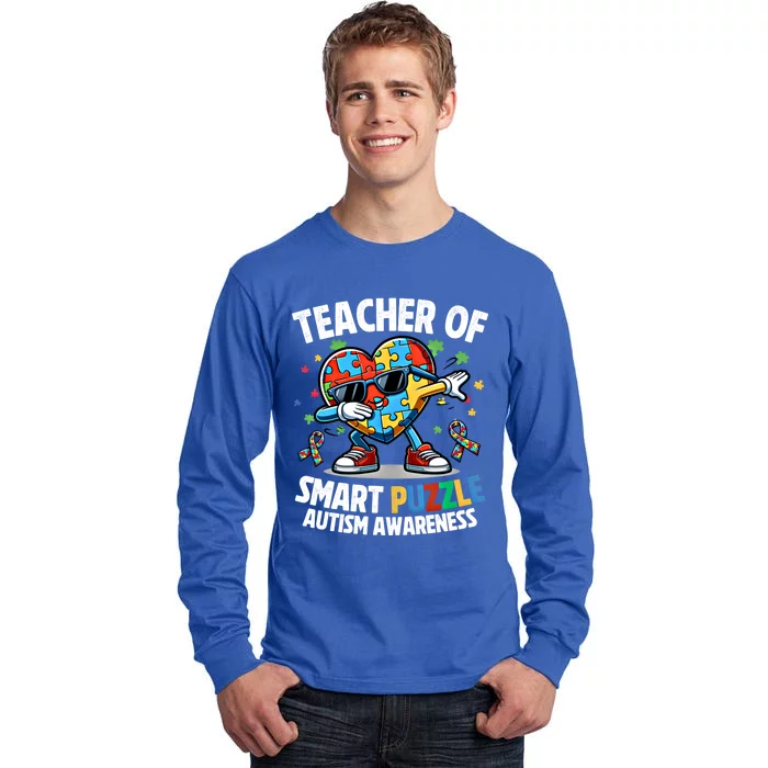 Sped Teacher Of Smart Puzzle Heart Dabbing Autism Awareness Gift Tall Long Sleeve T-Shirt