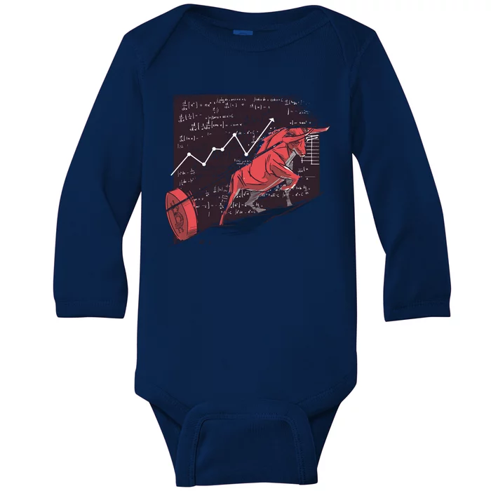 Stock Market Bitcoin Bull Baby Long Sleeve Bodysuit