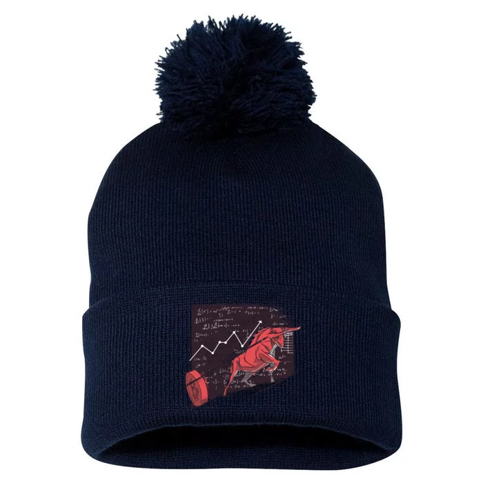 Stock Market Bitcoin Bull Pom Pom 12in Knit Beanie