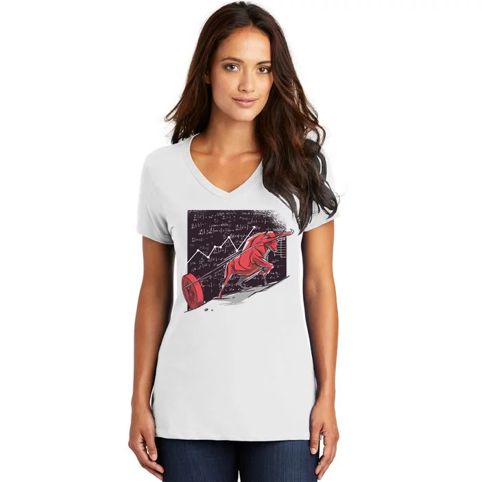 Stock Market Bitcoin Bull Women's V-Neck T-Shirt