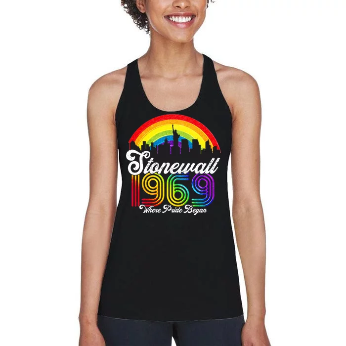 Stonewall 1969 Where Pride Began LGBT Rainbow Women's Racerback Tank