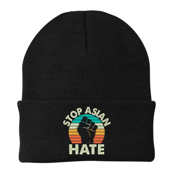 Stop Asian Hate Vintage Protest Fist Knit Cap Winter Beanie