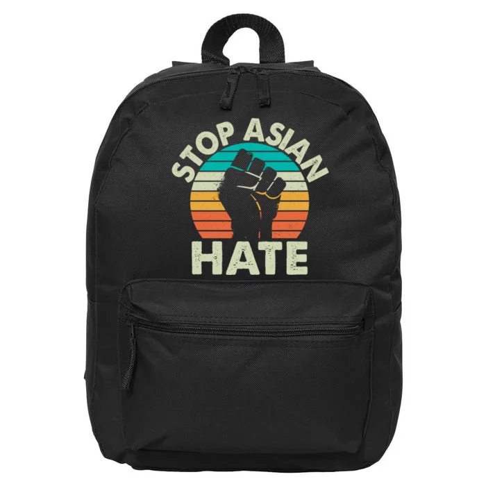 Stop Asian Hate Vintage Protest Fist 16 in Basic Backpack