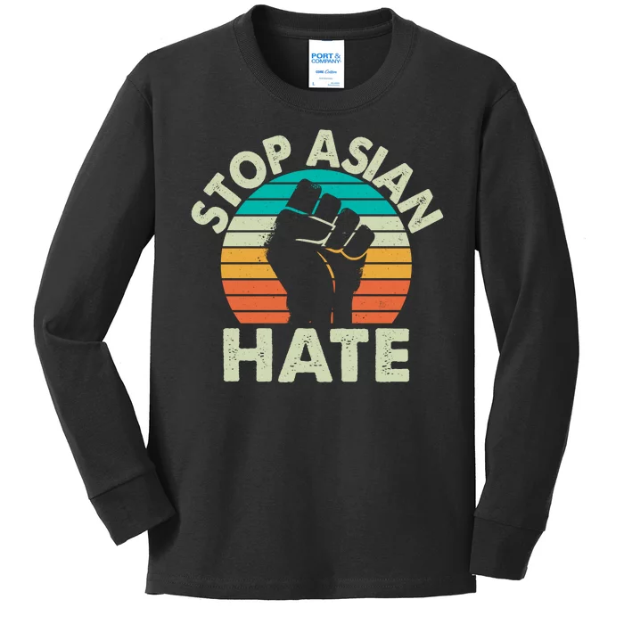 Stop Asian Hate Vintage Protest Fist Kids Long Sleeve Shirt