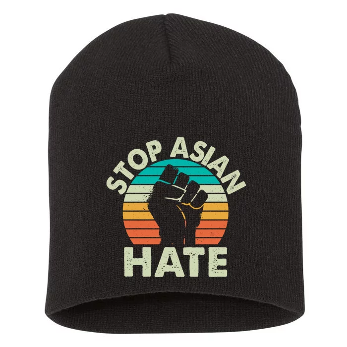 Stop Asian Hate Vintage Protest Fist Short Acrylic Beanie