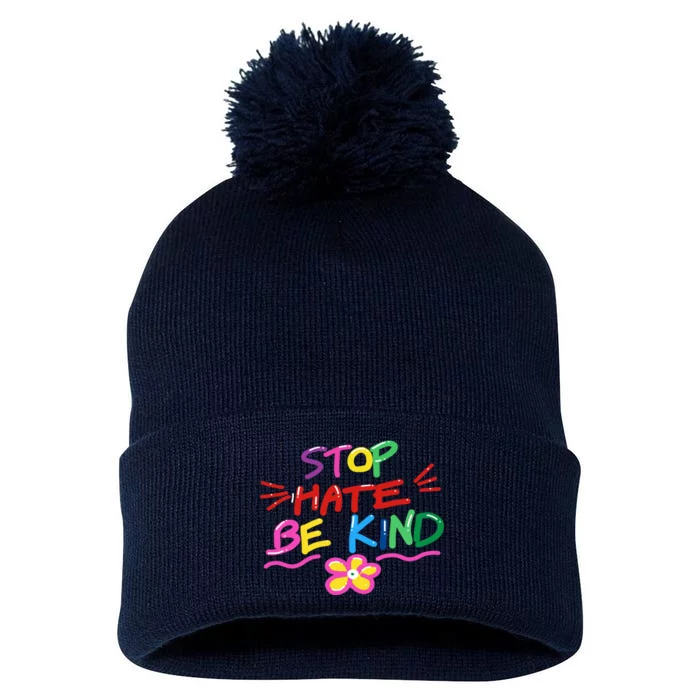 Stop Hate Be Kind Pom Pom 12in Knit Beanie