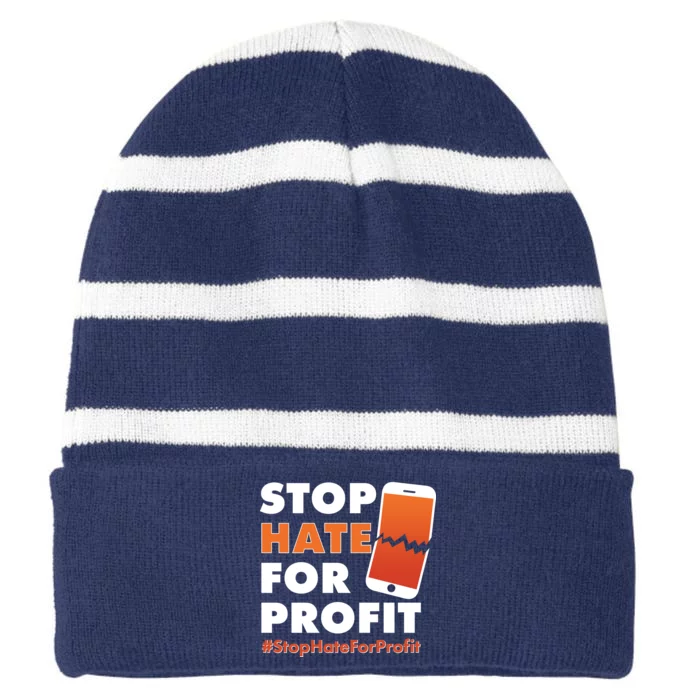 Stop Hate for Profit #StopHateForProfit Cracked Cell Phone Striped Beanie with Solid Band