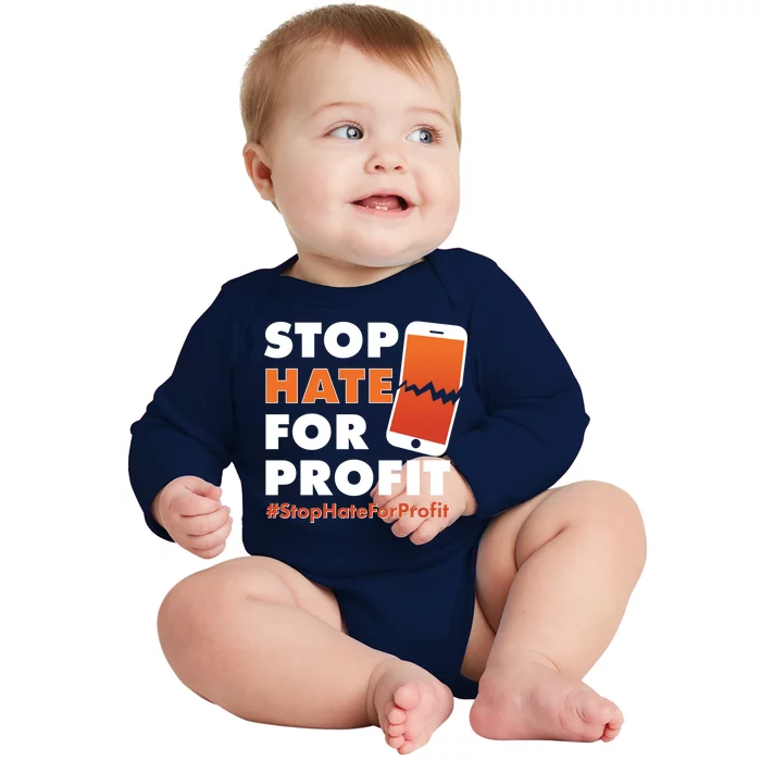 Stop Hate for Profit #StopHateForProfit Cracked Cell Phone Baby Long Sleeve Bodysuit