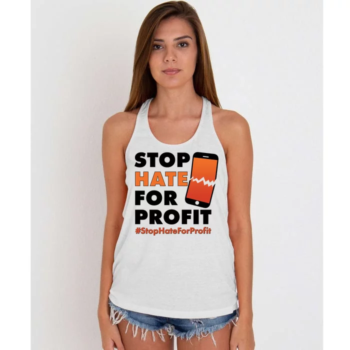 Stop Hate for Profit #StopHateForProfit Cracked Cell Phone Women's Knotted Racerback Tank