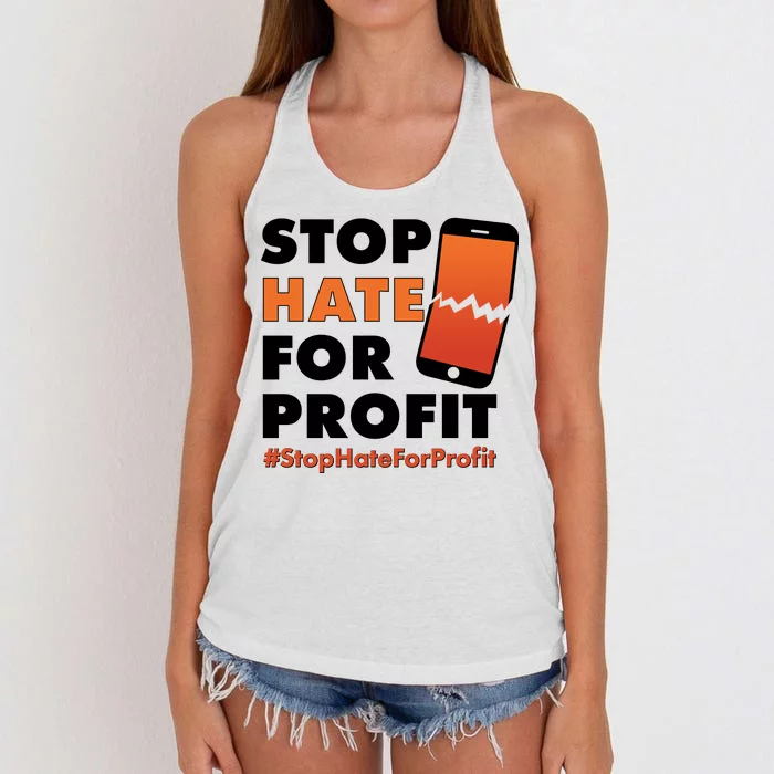 Stop Hate for Profit #StopHateForProfit Cracked Cell Phone Women's Knotted Racerback Tank