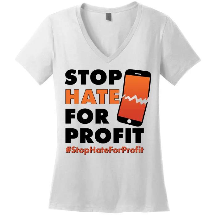 Stop Hate for Profit #StopHateForProfit Cracked Cell Phone Women's V-Neck T-Shirt