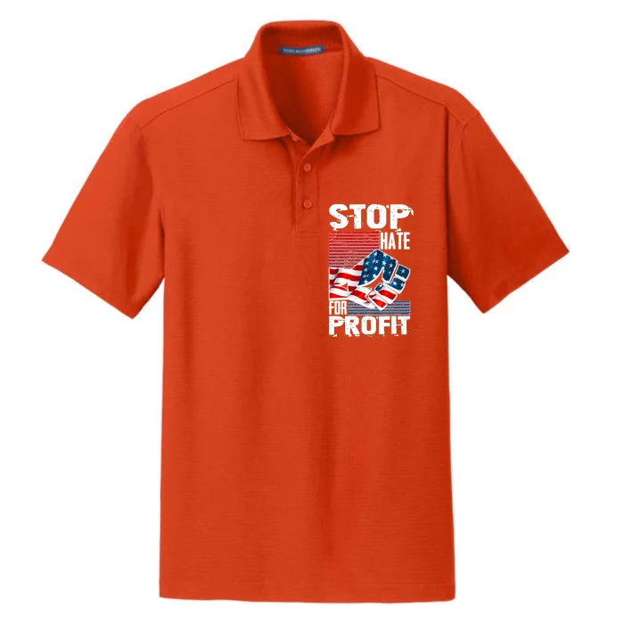 Stop Hate for Profit USA Flag Fist Dry Zone Grid Performance Polo