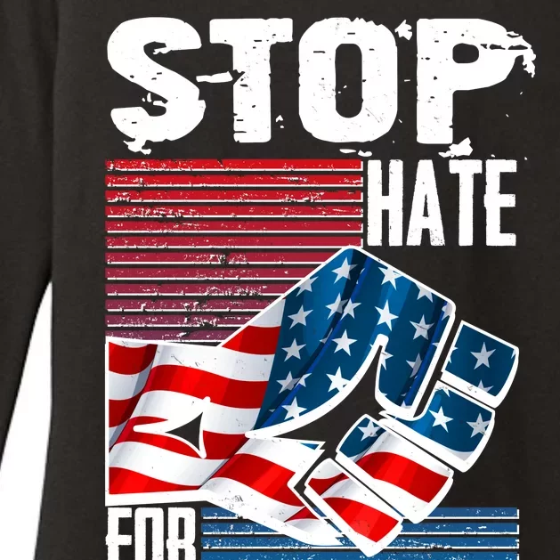 Stop Hate for Profit USA Flag Fist Womens CVC Long Sleeve Shirt