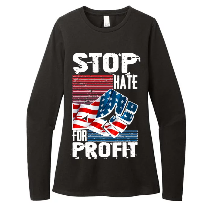 Stop Hate for Profit USA Flag Fist Womens CVC Long Sleeve Shirt