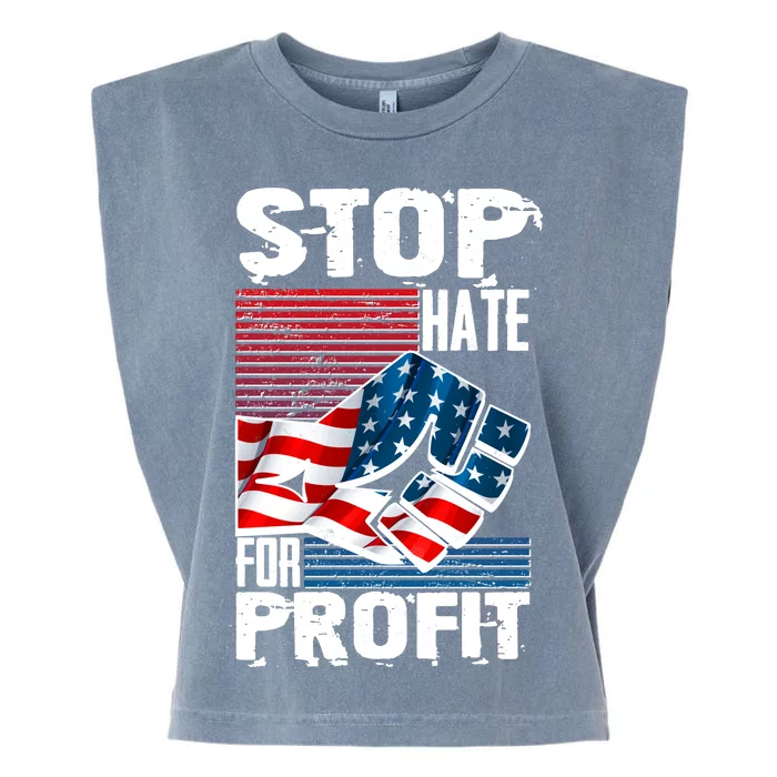 Stop Hate for Profit USA Flag Fist Garment-Dyed Women's Muscle Tee