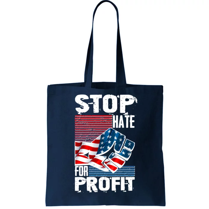 Stop Hate for Profit USA Flag Fist Tote Bag