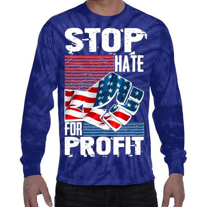 Stop Hate for Profit USA Flag Fist Tie-Dye Long Sleeve Shirt