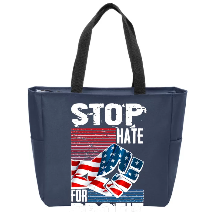 Stop Hate for Profit USA Flag Fist Zip Tote Bag