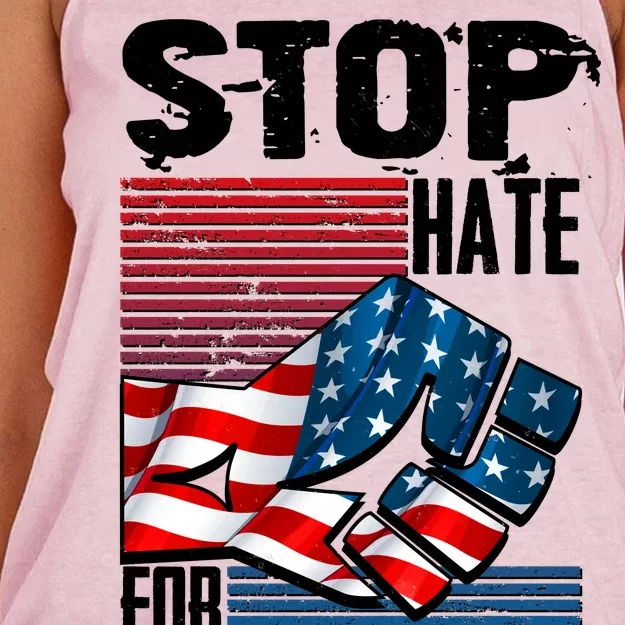 Stop Hate for Profit USA Flag Fist Women's Knotted Racerback Tank