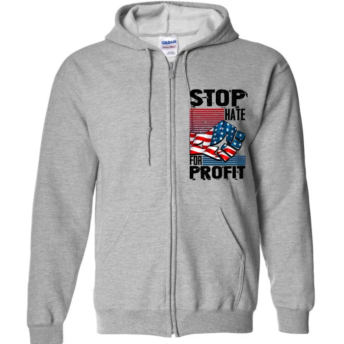 Stop Hate for Profit USA Flag Fist Full Zip Hoodie