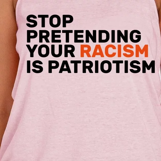 Stop Pretending Your Racism Is Patriotic Women's Knotted Racerback Tank