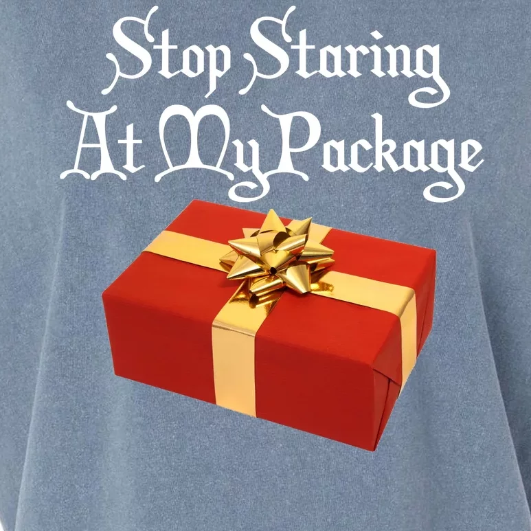 Stop Staring At My Package Christmas Present X-Mas Garment-Dyed Women's Muscle Tee