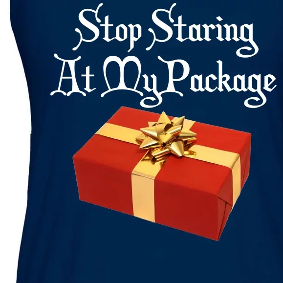 Stop Staring At My Package Christmas Present X-Mas Ladies Essential Flowy Tank