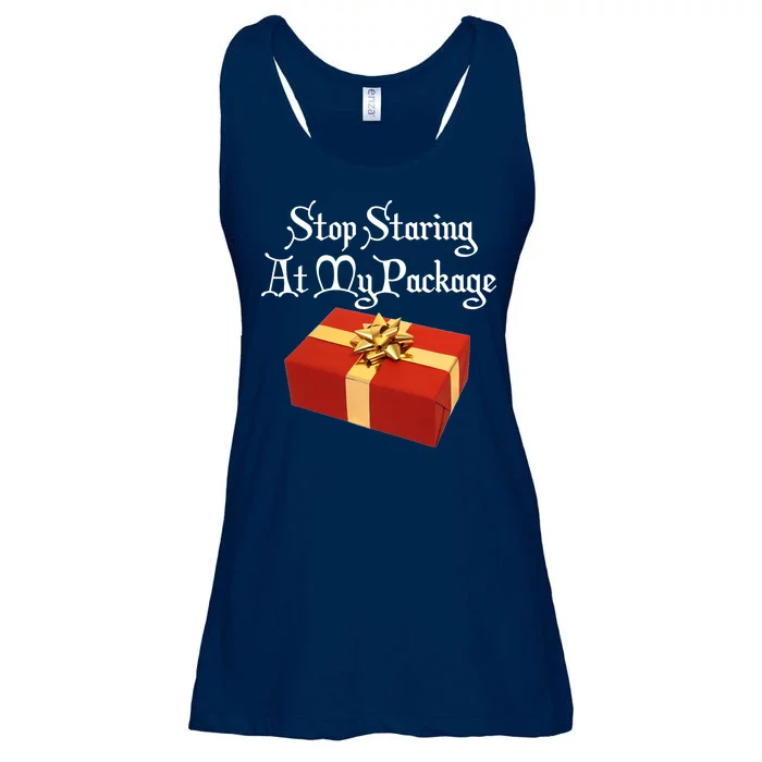 Stop Staring At My Package Christmas Present X-Mas Ladies Essential Flowy Tank