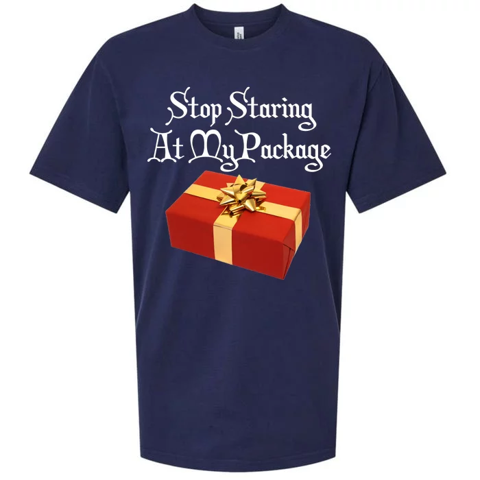 Stop Staring At My Package Christmas Present X-Mas Sueded Cloud Jersey T-Shirt