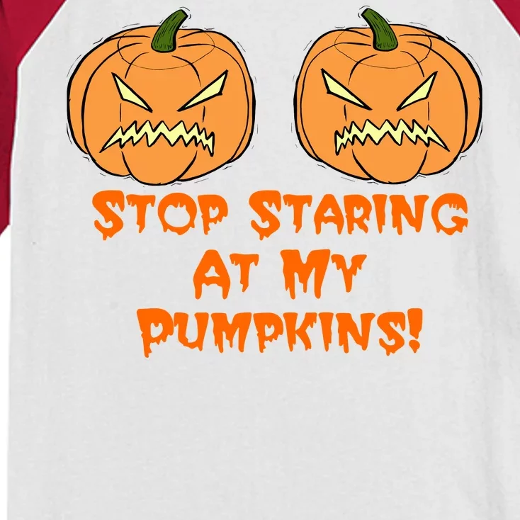 Stop Staring At My Pumpkins Halloween Costume Kids Colorblock Raglan Jersey