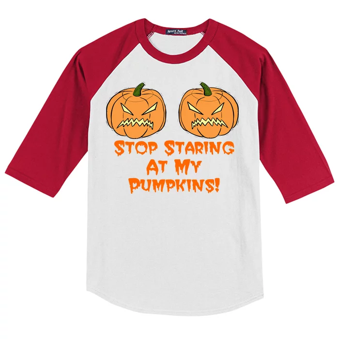 Stop Staring At My Pumpkins Halloween Costume Kids Colorblock Raglan Jersey