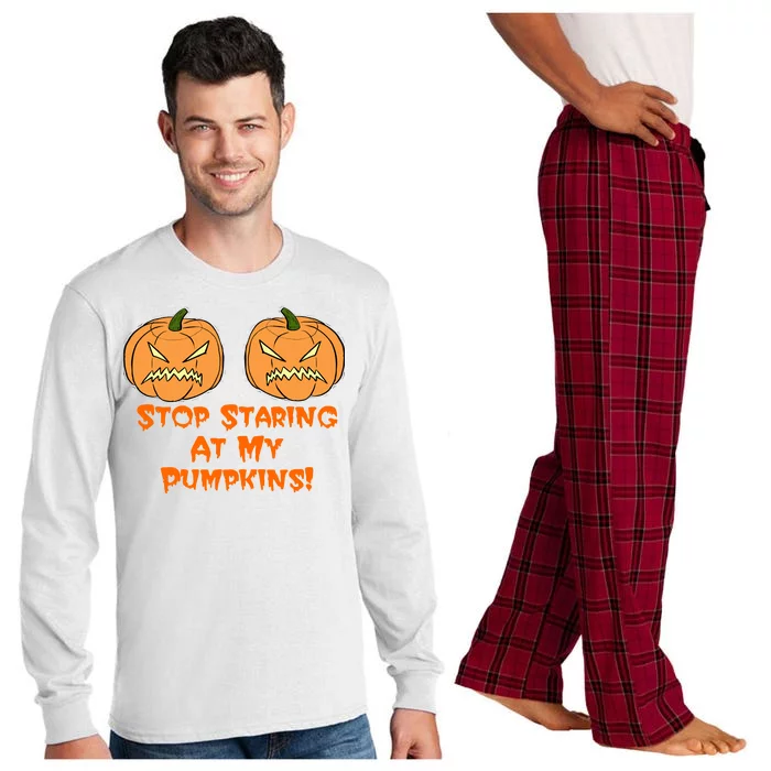 Stop Staring At My Pumpkins Halloween Costume Long Sleeve Pajama Set