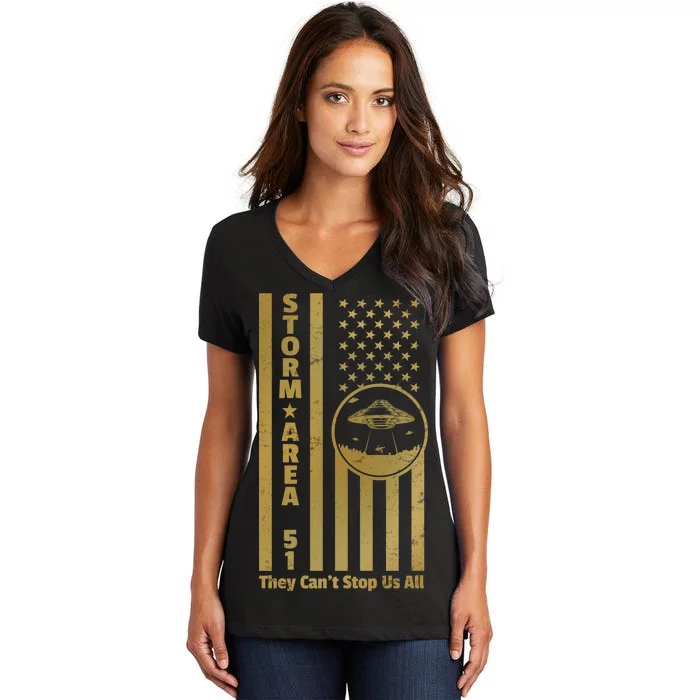 Storm Area 51 Golden Flag Women's V-Neck T-Shirt