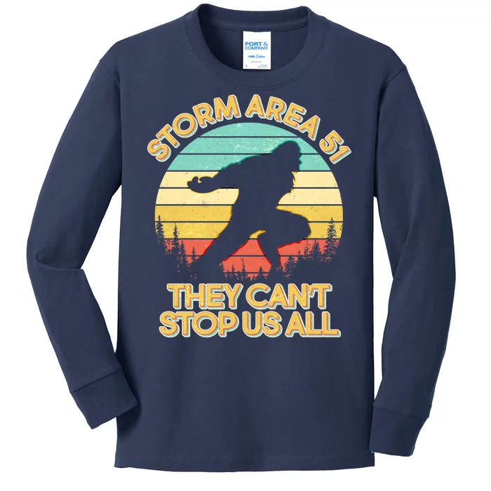 Storm Area 51 They Can't Stop Us All Bigfoot Kids Long Sleeve Shirt